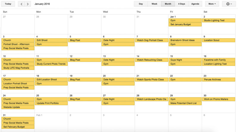 Screenshot of a month on Google Calendar, making time for the important things, both personal and professional