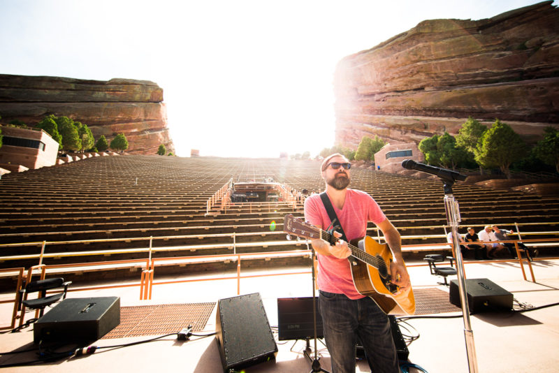 Mac Powell of Third Day soundchecks on June 14, 2015 at Red Rocks Amphitheater in Morrison, Colorado