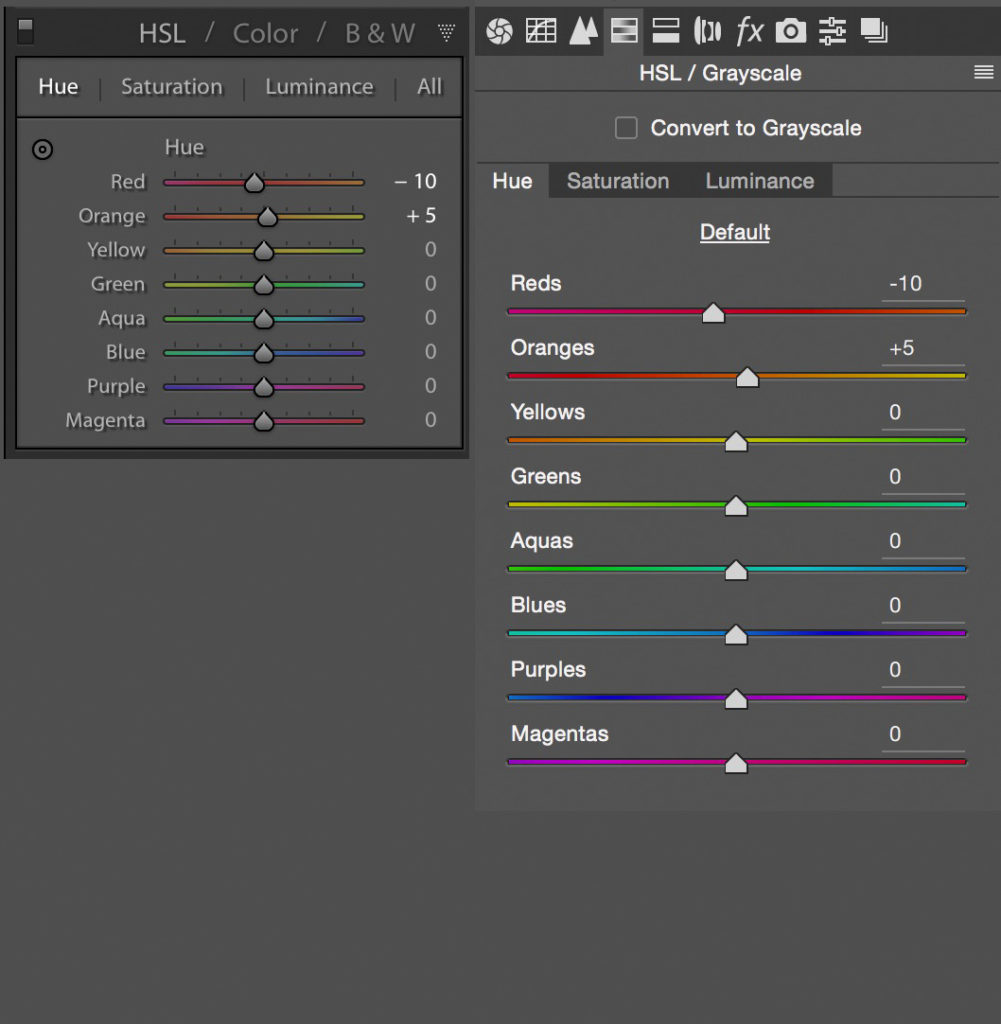 Hue color adjustments in Lightroom and Adobe Camera Raw