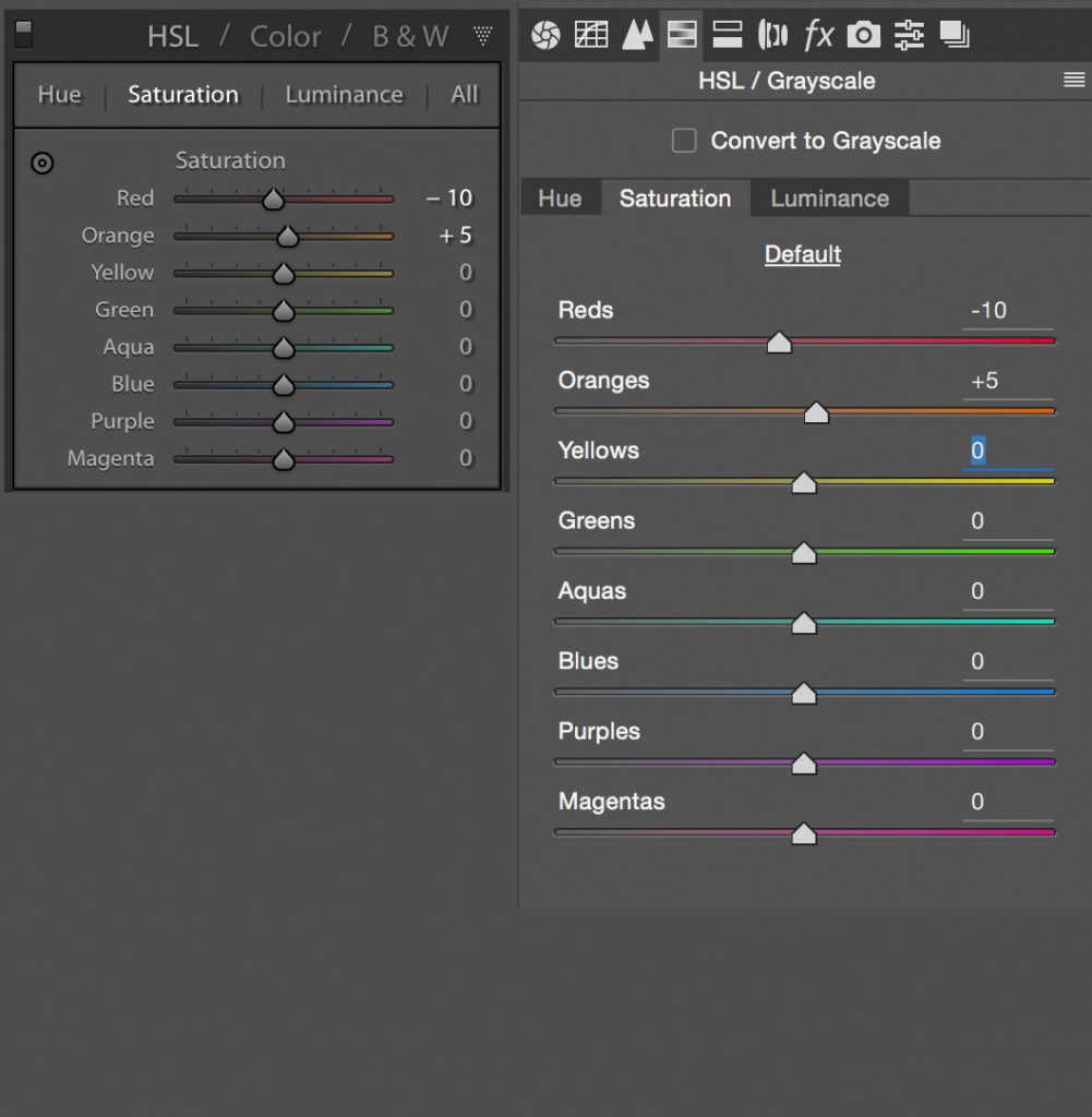 Saturation color adjustments in Lightroom and Adobe Camera Raw