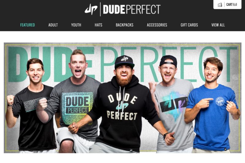 Screen shot of the Dude Perfect storefront using Brad Moore's photos