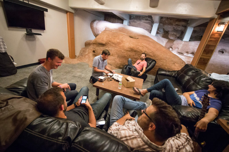 Third Day hang backstage in their green room on June 14, 2015 at Red Rocks Amphitheater in Morrison, Colorado