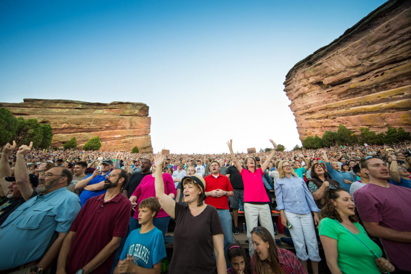 Fans look on as Brandon Heath performs on June 14, 2015 at Red Rocks Amphitheater in Morrison, Colorado