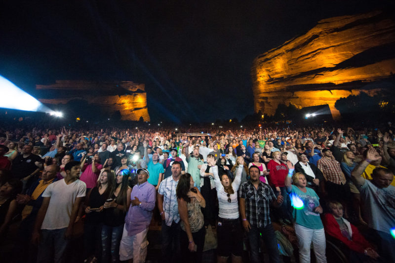 Fans watch as Third Day perform on June 14, 2015 at Red Rocks Amphitheater in Morrison, Colorado