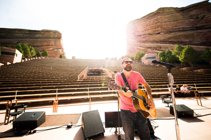 Mac Powell of Third Day sound checks on June 14, 2015 at Red Rocks Amphitheater in Morrison, Colorado