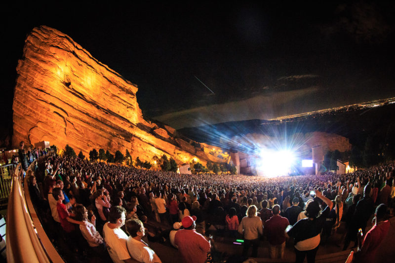 A view of the sold out crowd on June 14, 2015 at Red Rocks Amphitheater in Morrison, Colorado