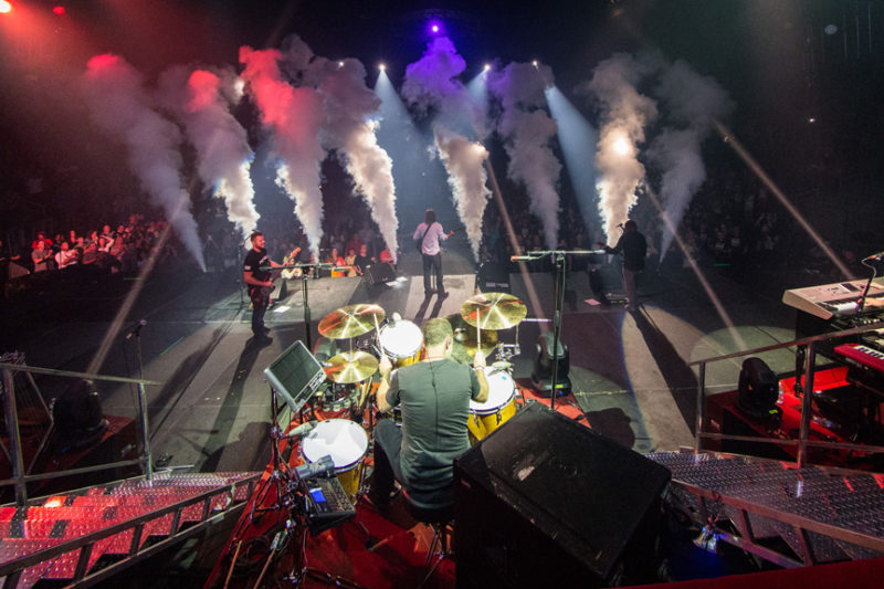 Tai Anderson, David Carr, and Mac Powell of Third Day perform at Infinite Energy Center in Atlanta, Georgia