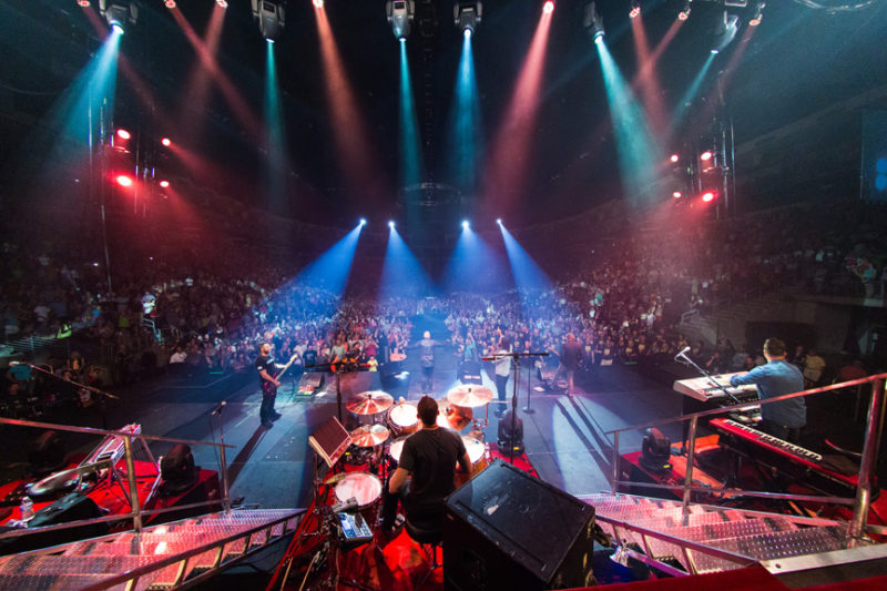 Tai Anderson, David Carr, Peter Furler, Mac Powell, and Scotty Wilbanks of Third Day perform at Infinite Energy Center in Atlanta, Georgia