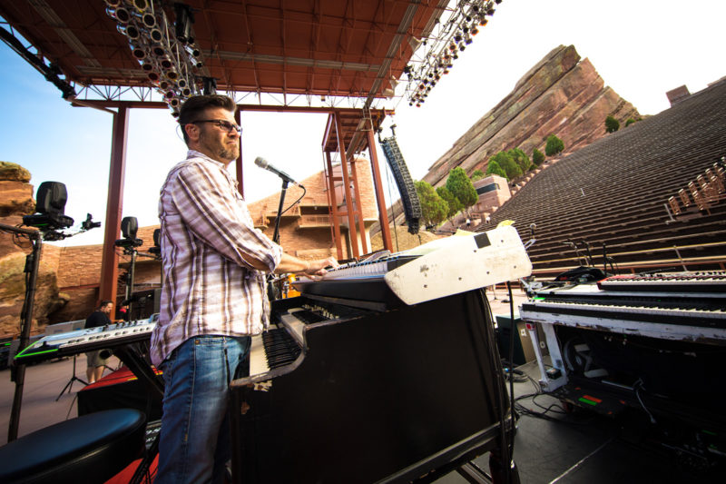 Scotty Wilbanks sound checks with Third Day on June 14, 2015 at Red Rocks Amphitheater in Morrison, Colorado