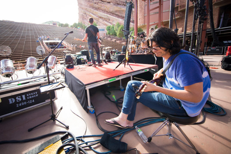 Brian Bunn sound checks with Third Day on June 14, 2015 at Red Rocks Amphitheater in Morrison, Colorado