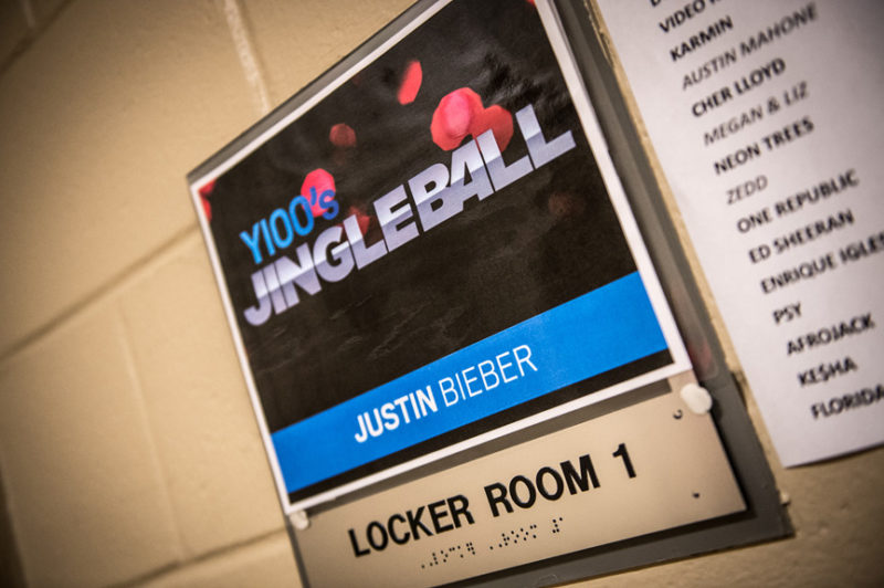 Justin Bieber's dressing room sign backstage at Y100's Jingle Ball in Miami, Florida