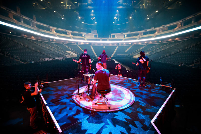 Tai Anderson, David Carr, Mac Powell, and Mark Lee of Third Day during soundcheck at Infinite Energy Center in Atlanta, Georgia