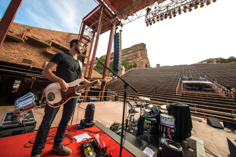 Tim Gibson sound checks with Third Day on June 14, 2015 at Red Rocks Amphitheater in Morrison, Colorado